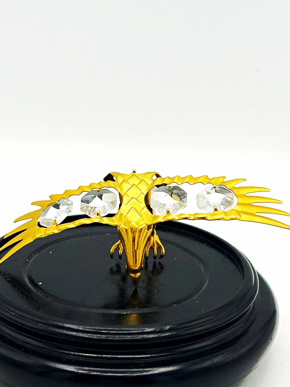 Gold Tone Metal Bird .Animal Theme, 5 Clear Round Stones